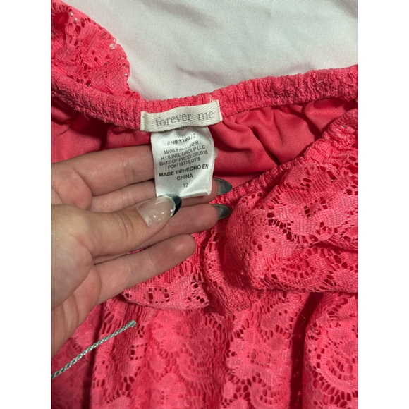 Girls Forever Me Dress Size 12 Pink Lace Off Shoulder - Picture 2 of 3